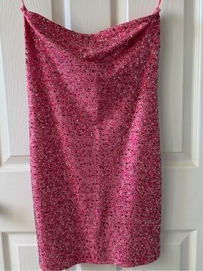 Fashion Nova Strapless Hot Pink Sequin Homecoming Dress